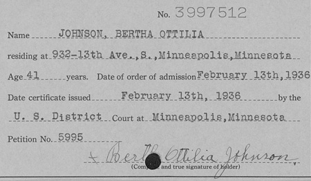 Minnesota naturalization record